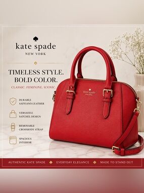 NWOT KATE SPADE Red Saffiano Dome Satchel with Crossbody Strap